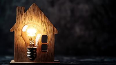 Casa iluminada simbolizando eficiência energética e economia de eletricidade - Casa em Dia Maia