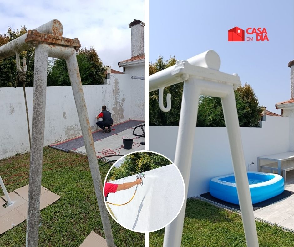 Antes e depois de pintura de parede interior - Resultado de reparação e pintura profissional Casa em Dia